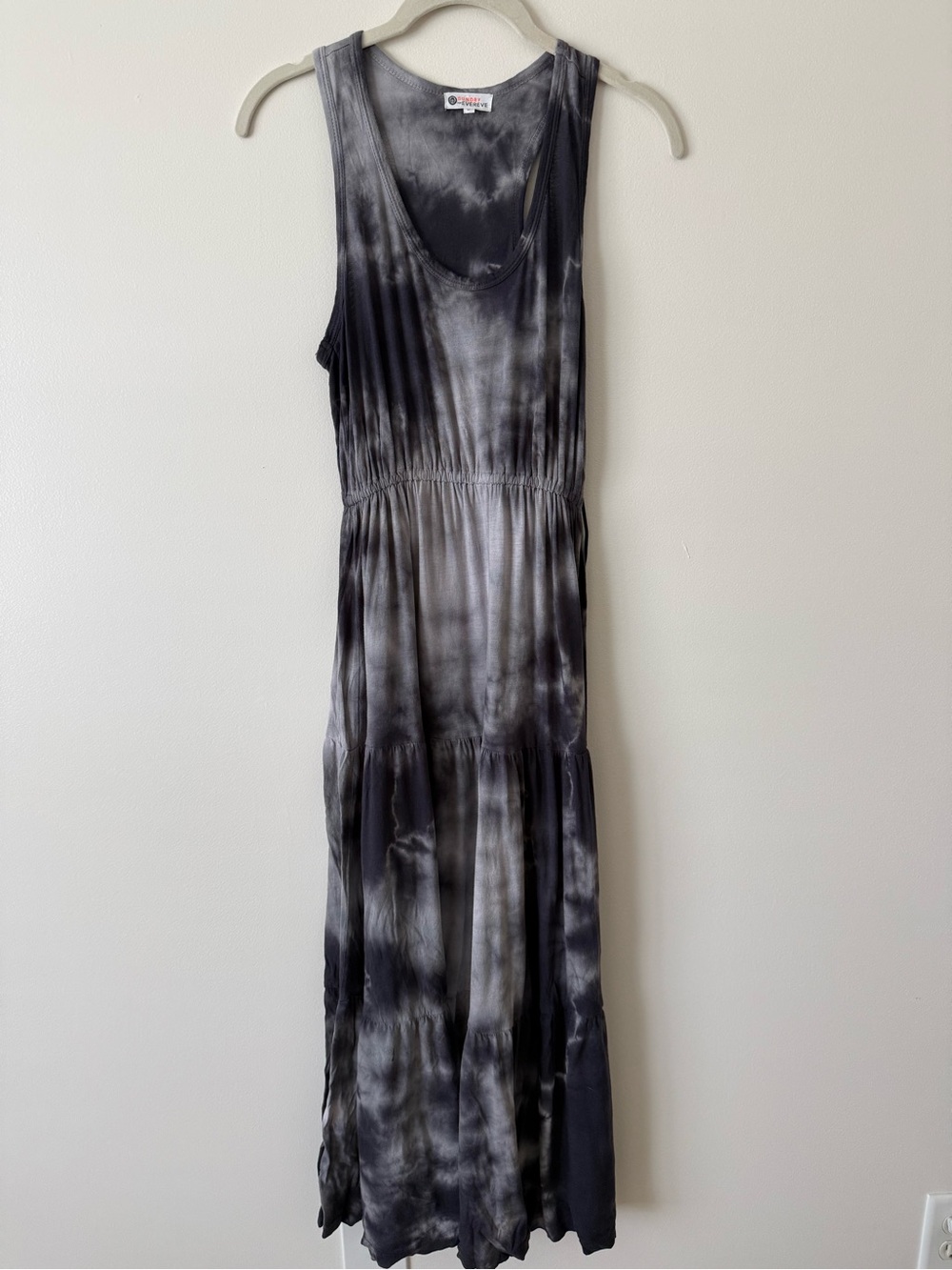 Sundry Black & Gray Tie-Dye Sleeveless Maxi Dress